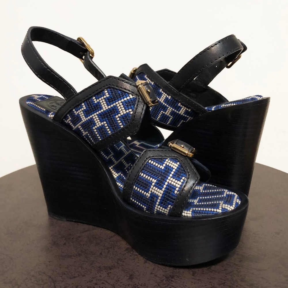Tory Burch Blue Black Wedges